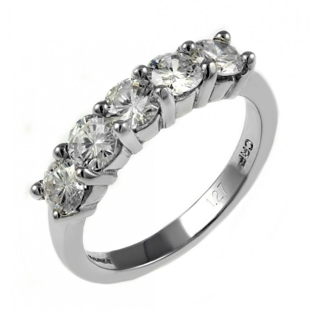 Platinum 1.25ct F VS2 GIA round brilliant diamond 5 stone ring
