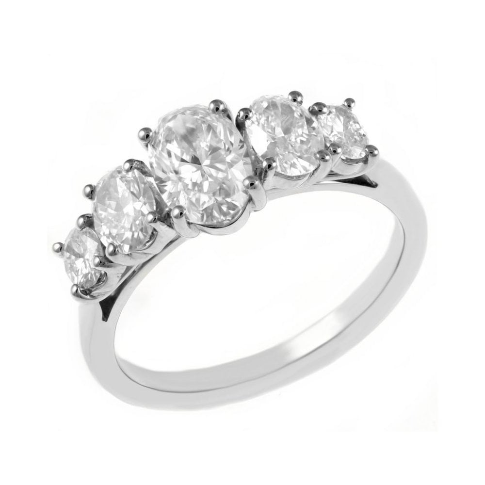 Platinum 1.83ct E SI1 GIA graduated oval diamond 5 stone ring