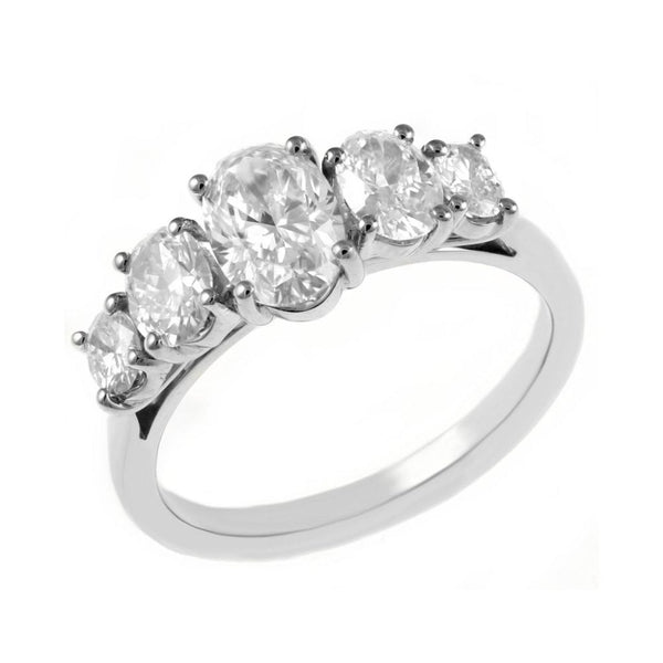 Platinum 1.83ct E SI1 GIA graduated oval diamond 5 stone ring