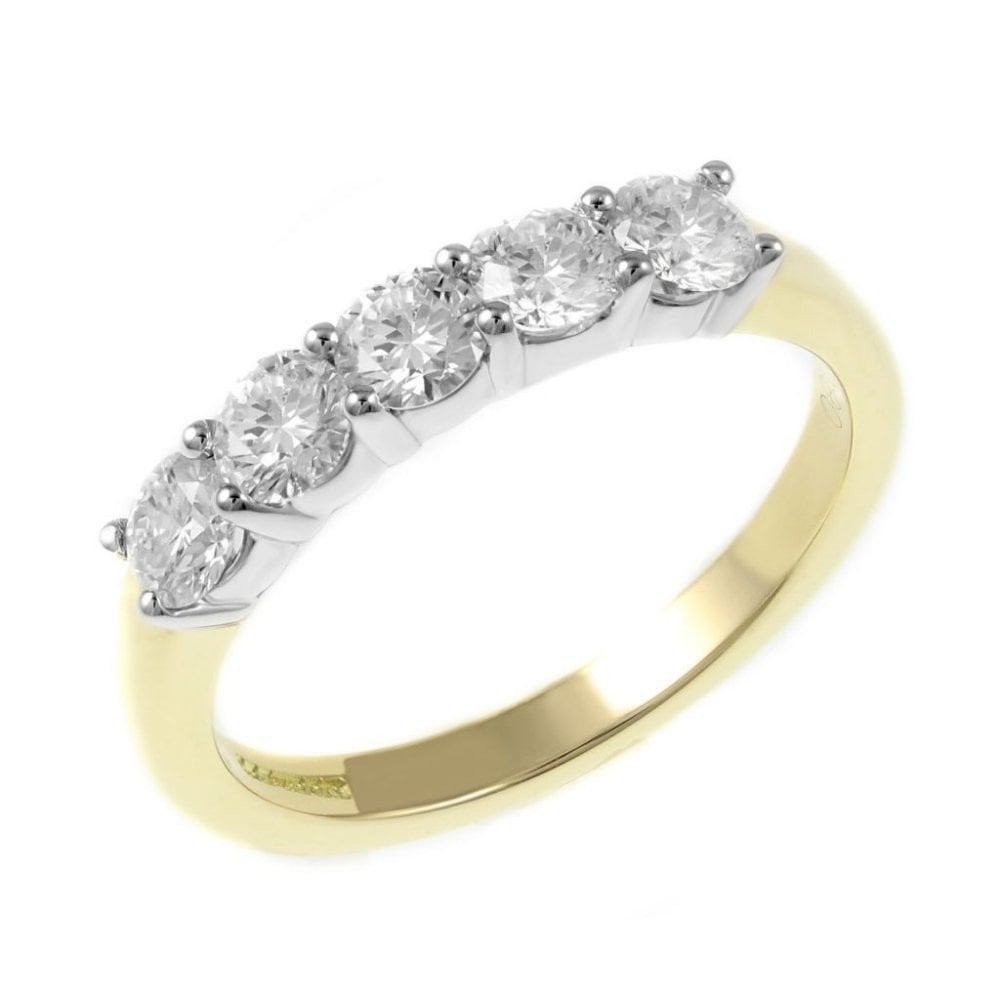18ct yellow gold 0.80ct round brilliant cut diamond 5 stone ring