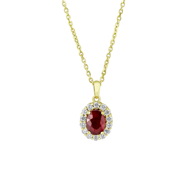 18ct yellow gold 1.12ct ruby & 0.23ct diamond cluster pendant
