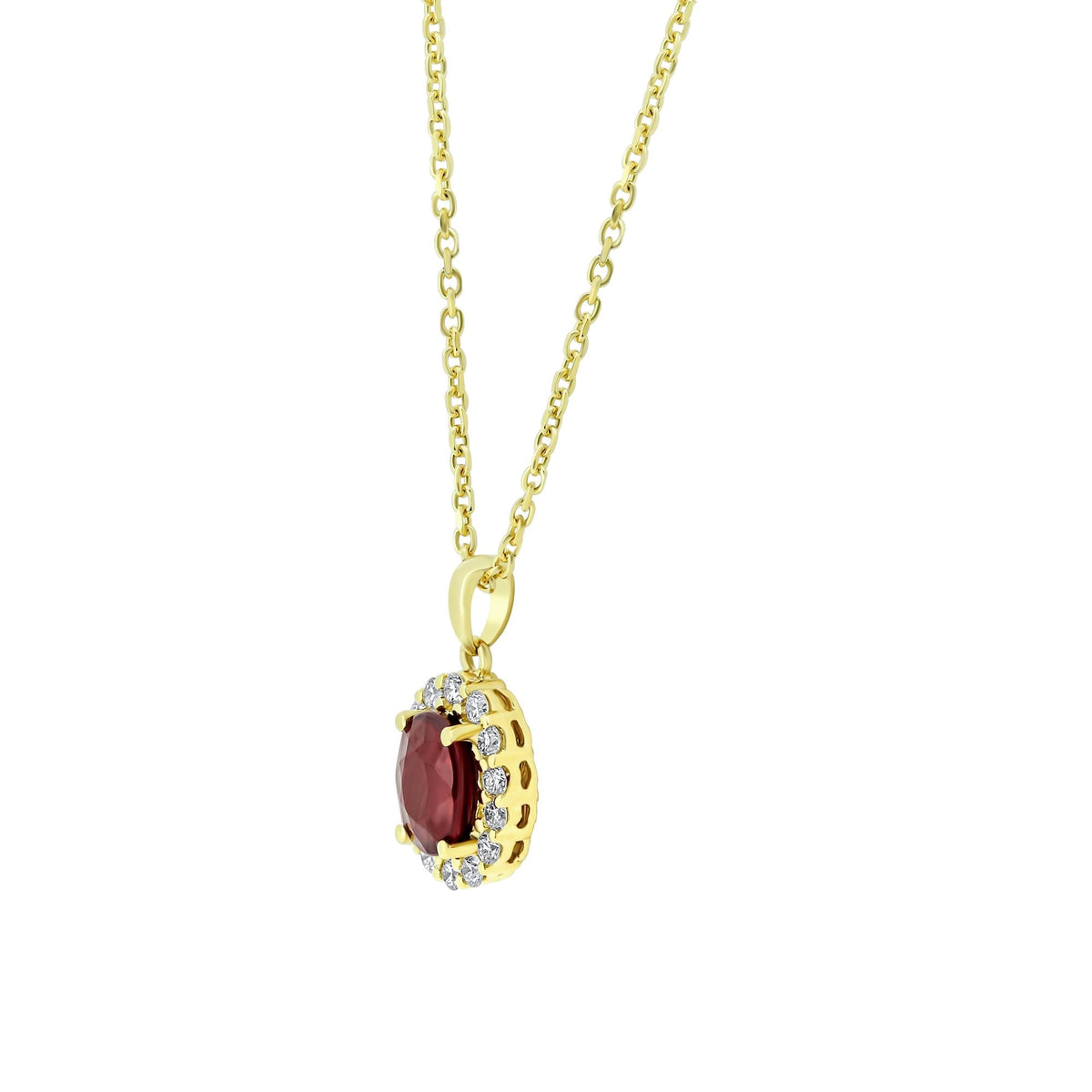 18ct yellow gold 1.12ct ruby & 0.23ct diamond cluster pendant