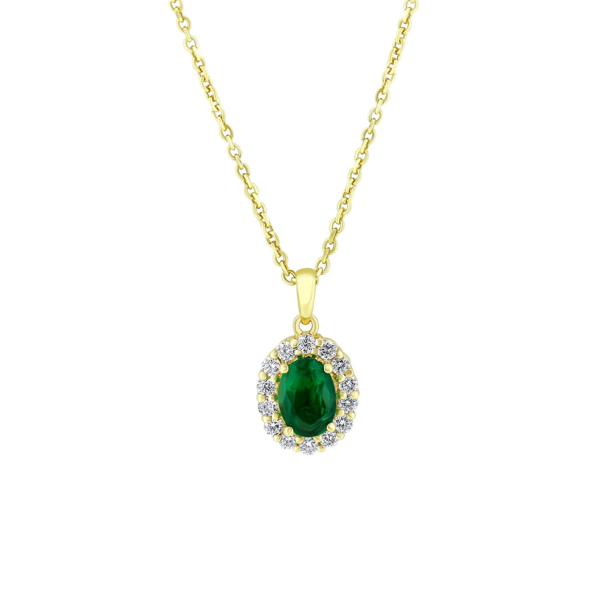 18ct yellow gold 0.80ct emerald & 0.23ct diamond cluster pendant