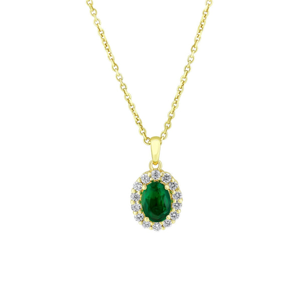 18ct yellow gold 0.80ct emerald & 0.23ct diamond cluster pendant