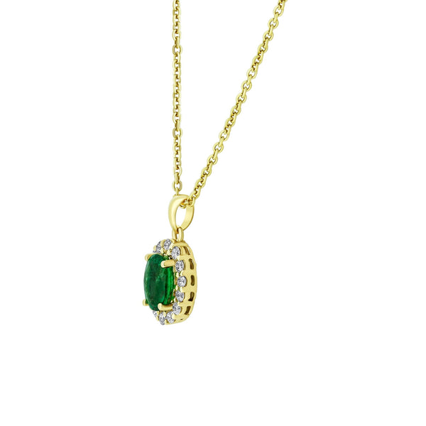 18ct yellow gold 0.80ct emerald & 0.23ct diamond cluster pendant