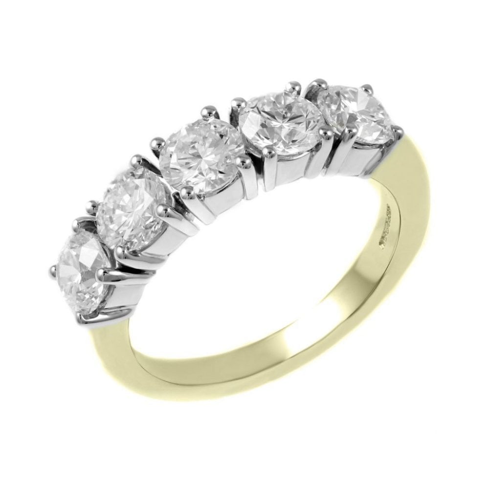 18ct yellow gold 2.53ct round brilliant cut diamond 5 stone ring