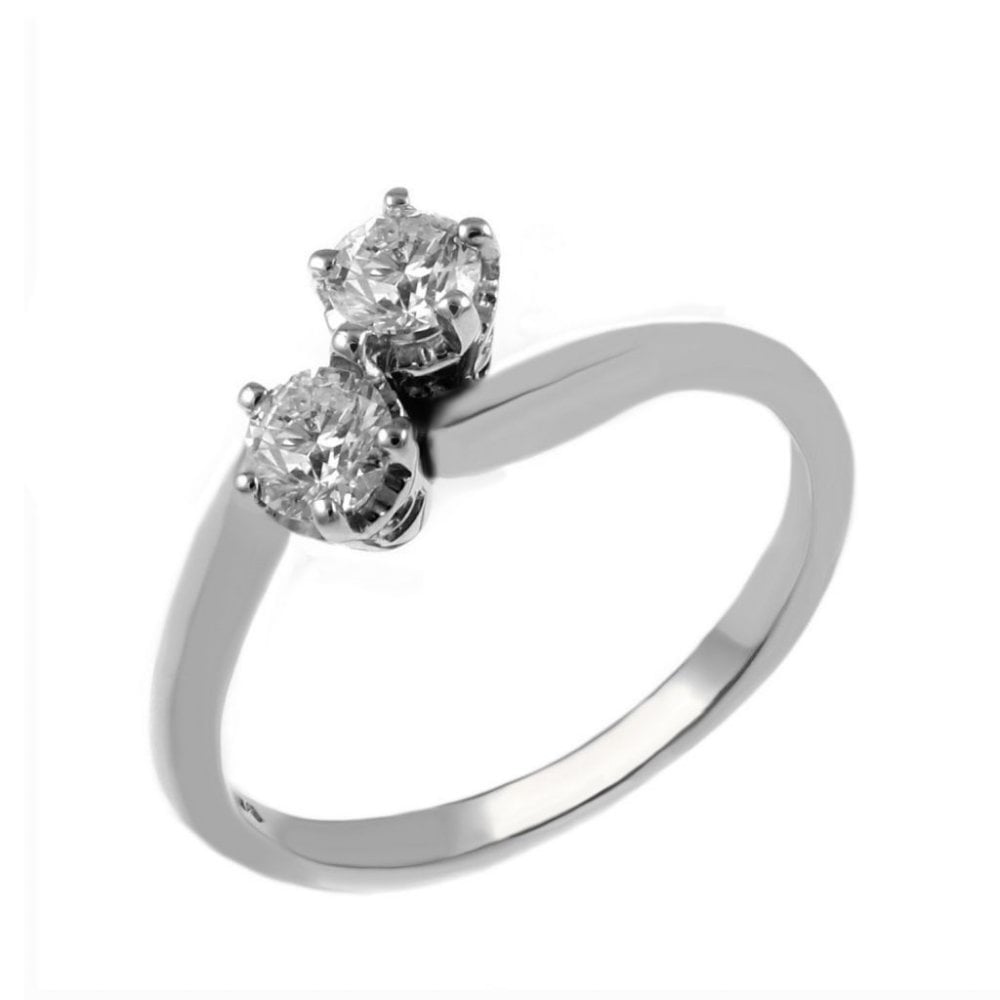 Platinum 0.51ct round brilliant cut diamond 2 stone twist ring