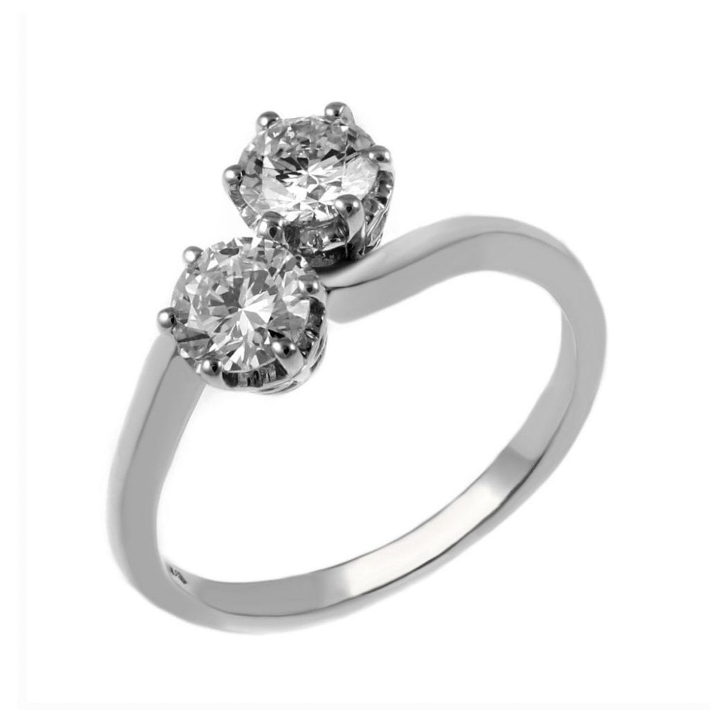 Platinum 1.00ct F VS2 GIA round diamond 2 stone twist ring