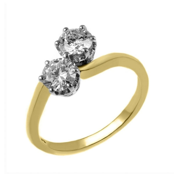 18ct yellow gold 1.01ct F VS2 GIA diamond 2 stone twist ring