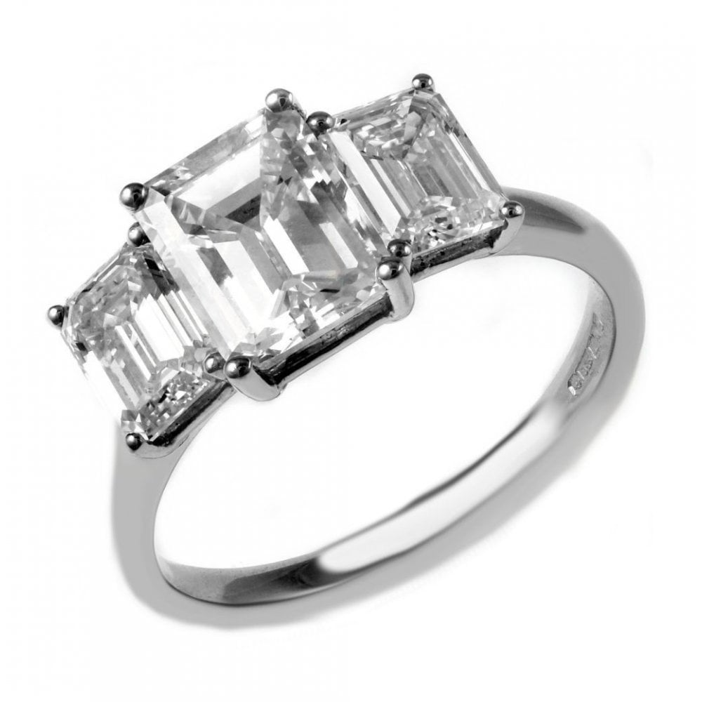 Platinum 3.03ct E VS1 GIA emerald cut 3 stone diamond ring
