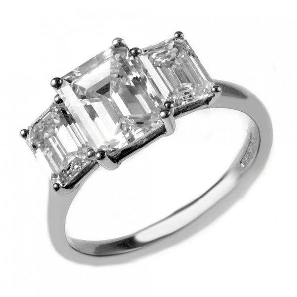 Platinum 3.03ct E VS1 GIA emerald cut 3 stone diamond ring