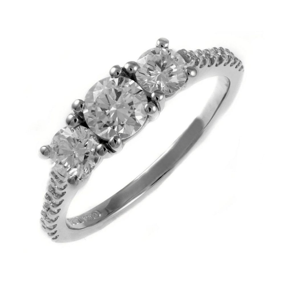 Platinum 1.06ct D VS2 GIA round brilliant diamond 3 stone ring