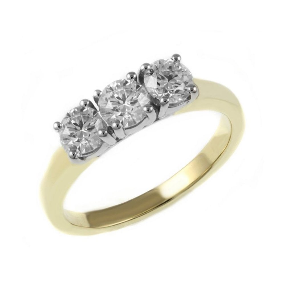 18ct yellow gold 0.75ct round brilliant cut 3 stone diamond ring