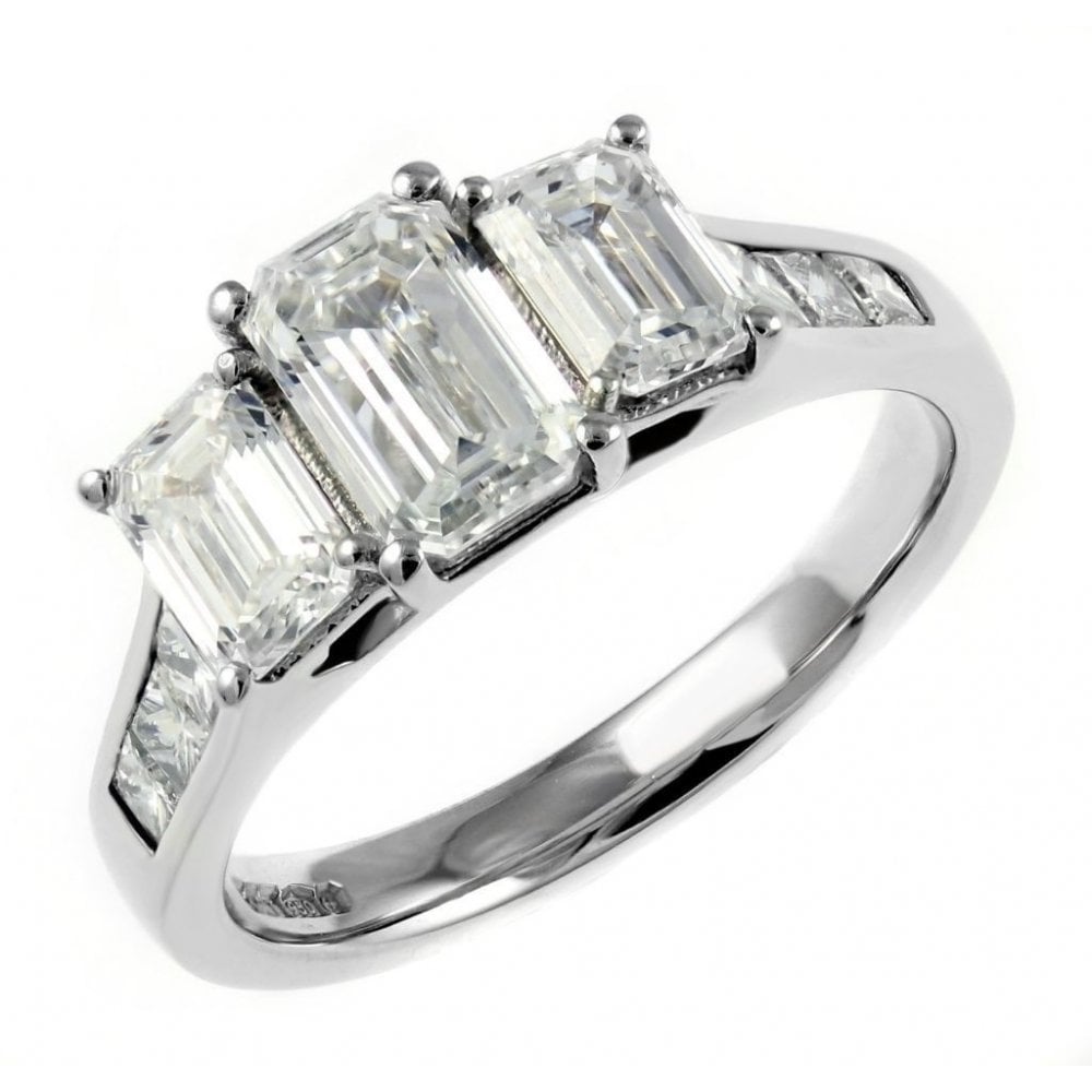 Platinum 2.07ct D VS1 EGL emerald cut diamond 3 stone ring