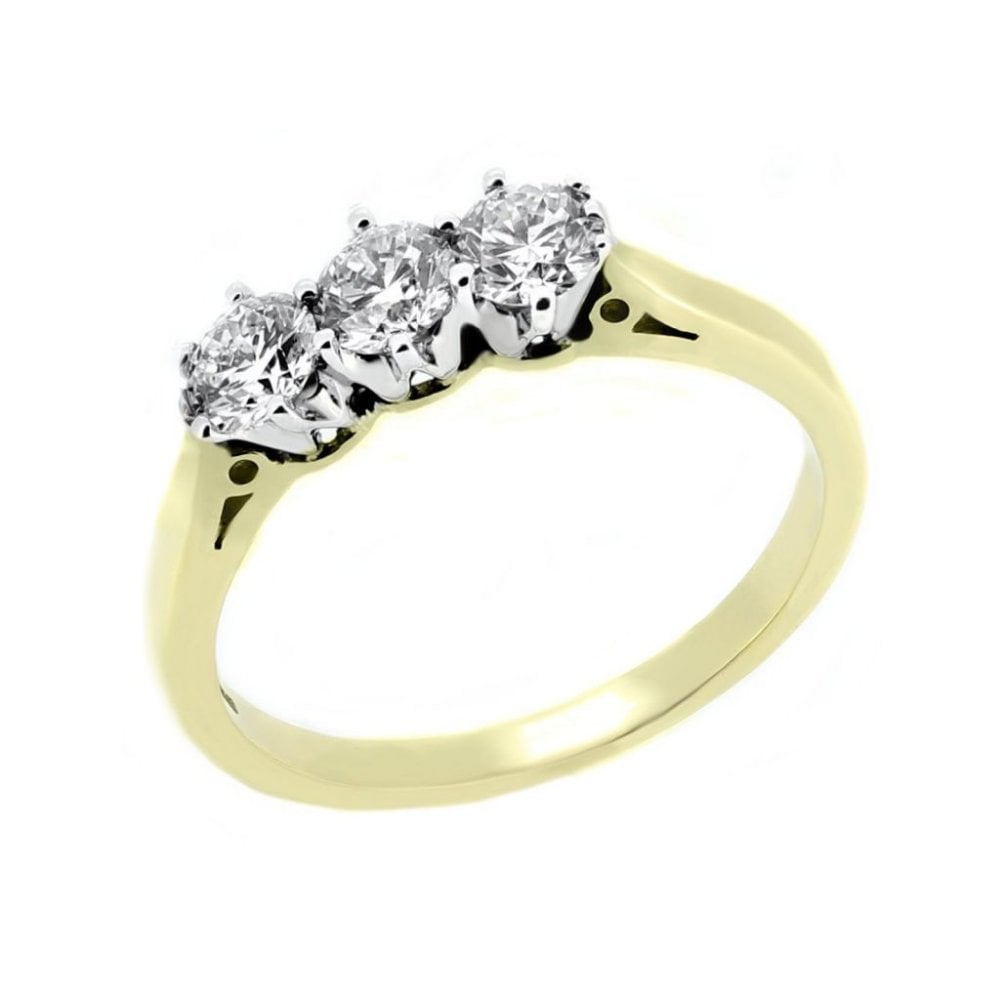 18ct yellow gold 0.75ct round brilliant diamond 3 stone ring