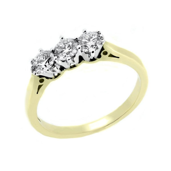 18ct yellow gold 0.75ct round brilliant diamond 3 stone ring