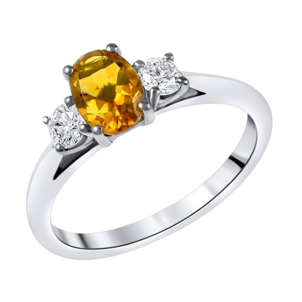 Platinum 0.70ct citrine & 0.25ct diamond 3 stone ring