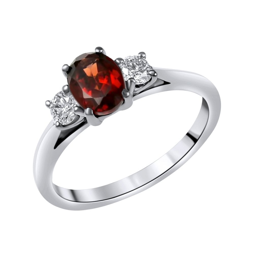 Platinum 0.94ct garnet & 0.25ct diamond 3 stone ring