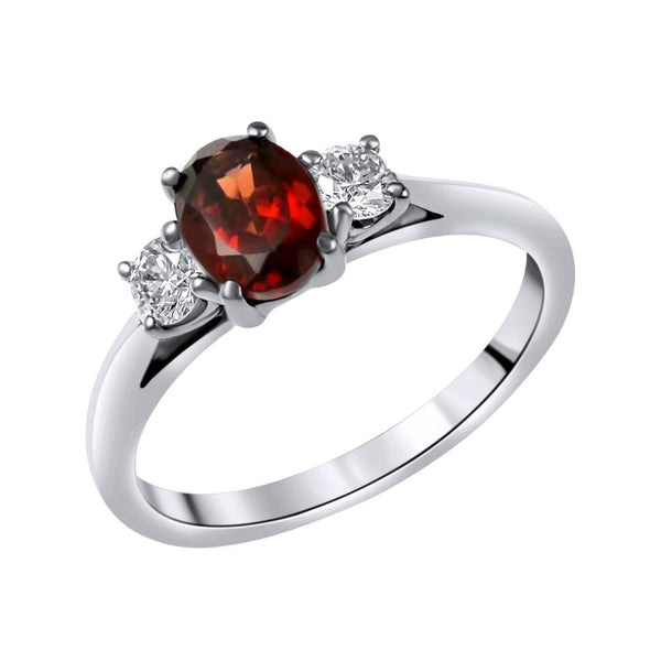 Platinum 0.94ct garnet & 0.25ct diamond 3 stone ring