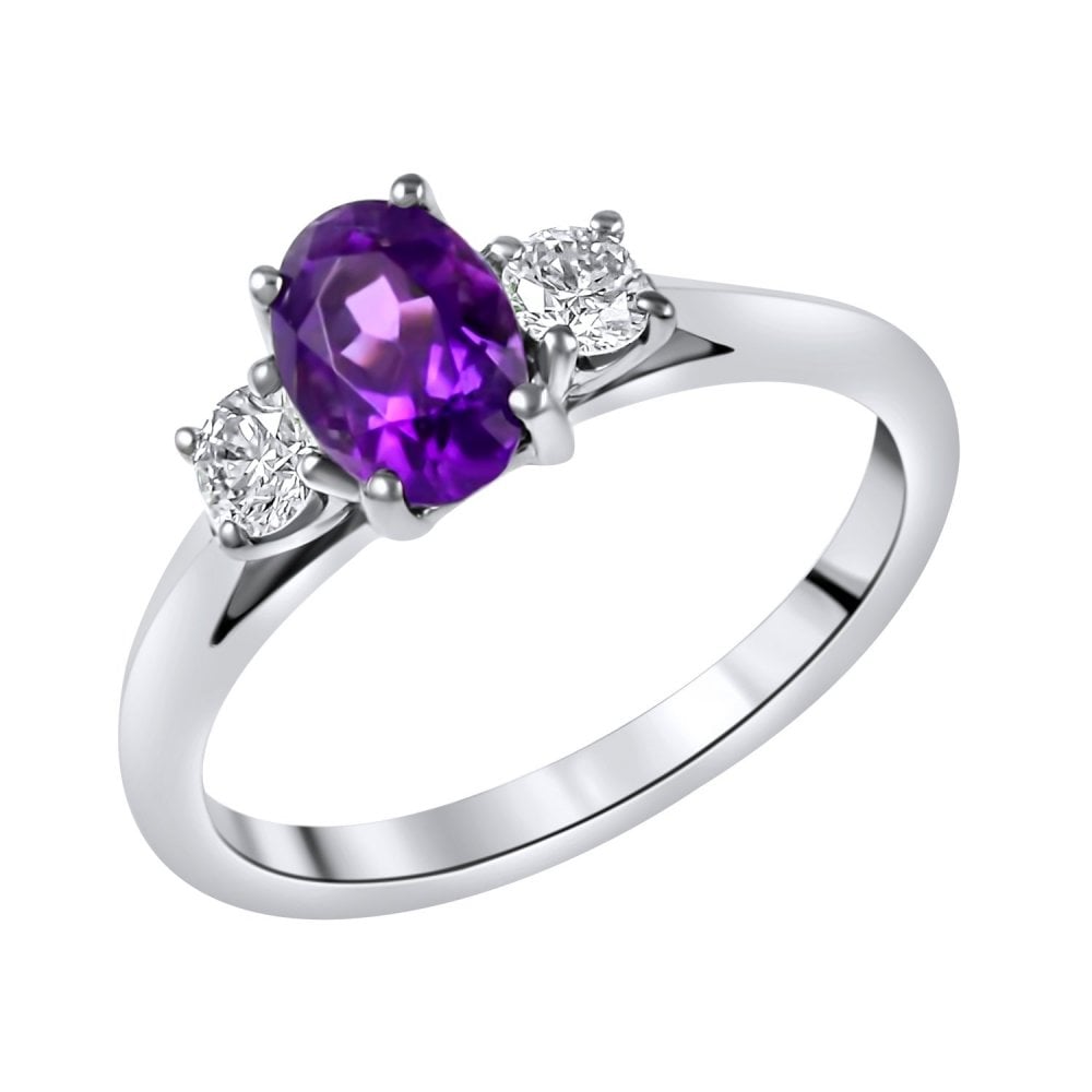 Platinum 0.73ct amethyst & 0.25ct diamond 3 stone ring