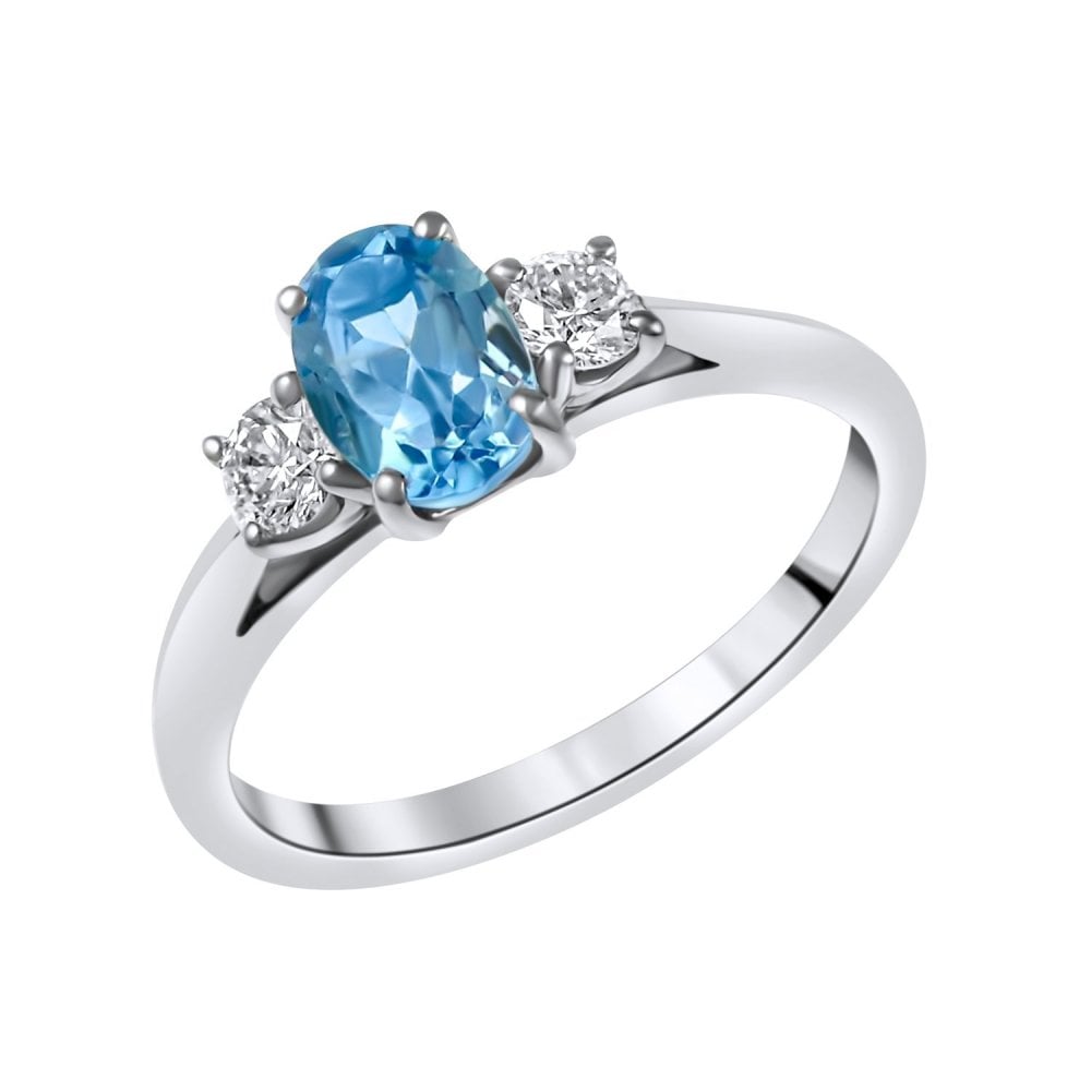 Platinum 0.93ct blue topaz & 0.25ct diamond 3 stone ring