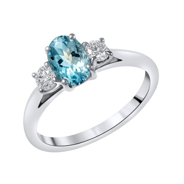 Platinum 0.88ct aquamarine & 0.25ct diamond 3 stone ring