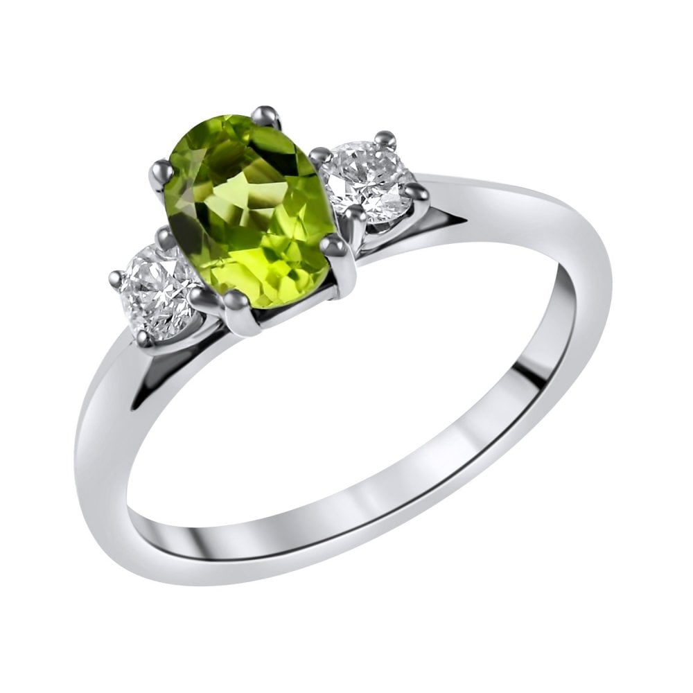 Platinum 0.93ct peridot & 0.25ct diamond 3 stone ring