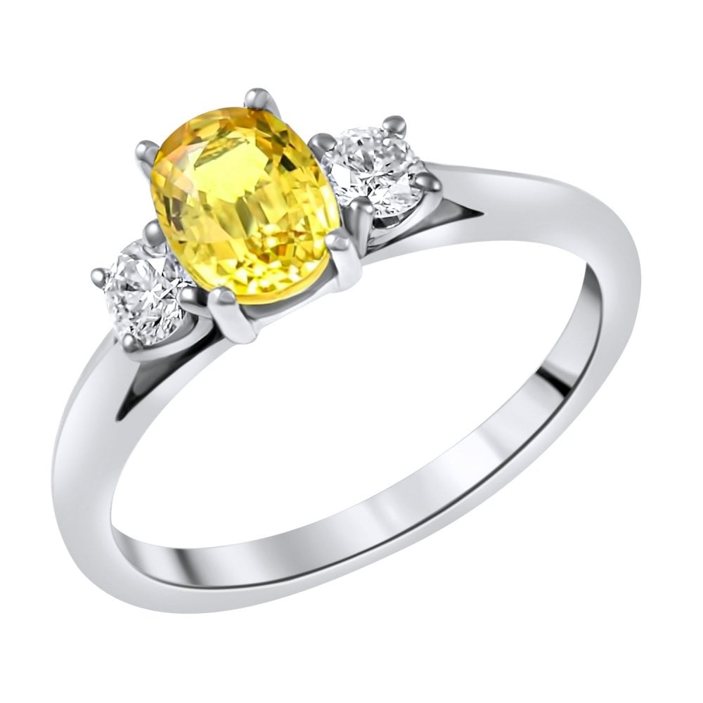 Platinum 1.17ct yellow sapphire & 0.25ct diamond 3 stone ring