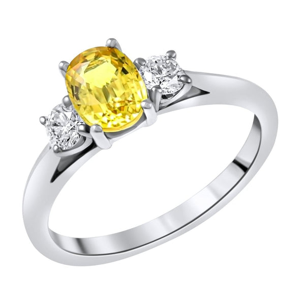 Platinum 1.17ct yellow sapphire & 0.25ct diamond 3 stone ring