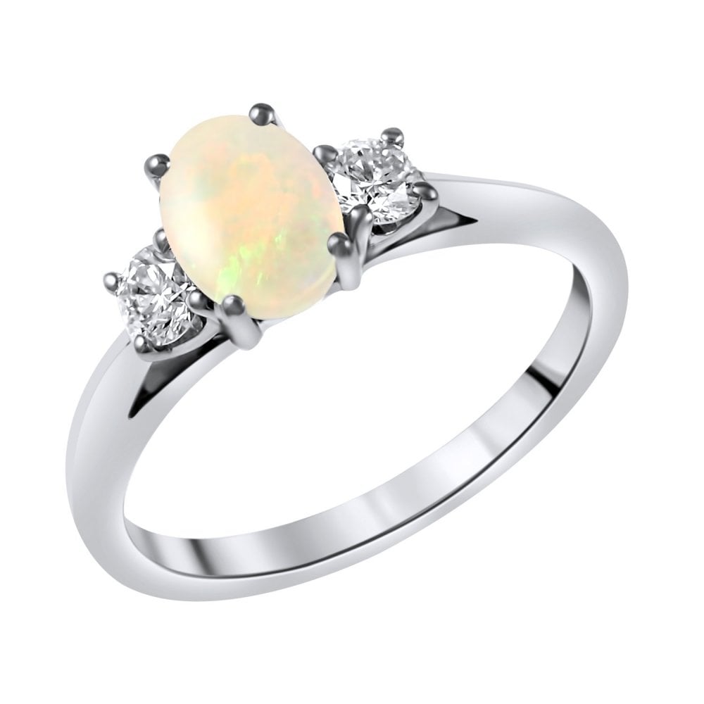 Platinum 0.46ct opal & 0.25ct diamond 3 stone ring