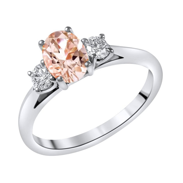 Platinum 0.88ct morganite & 0.25ct diamond 3 stone ring