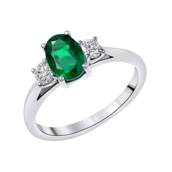 Platinum 0.71ct emerald & 0.25ct diamond 3 stone ring
