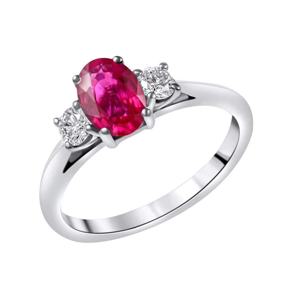 Platinum 0.73ct ruby & 0.28ct diamond 3 stone ring