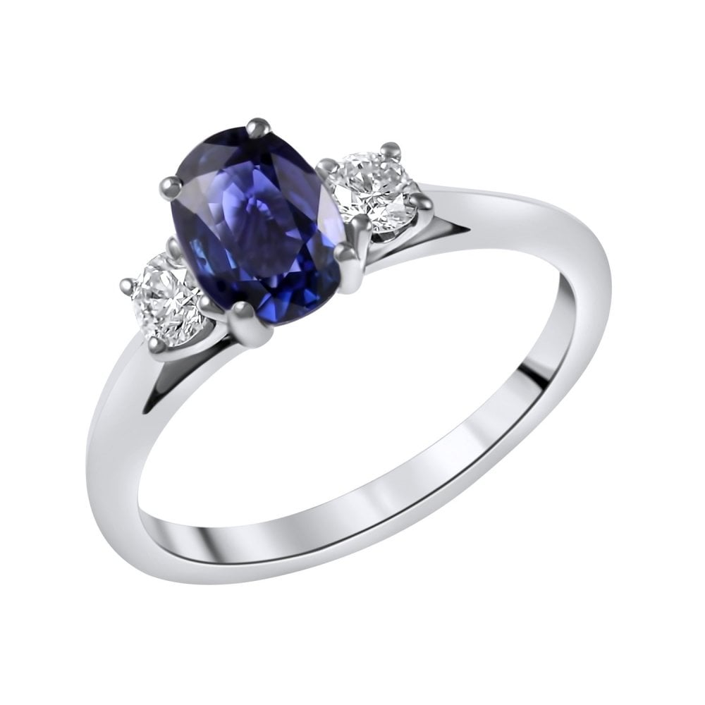 Platinum 1.09ct sapphire & 0.25ct diamond 3 stone ring