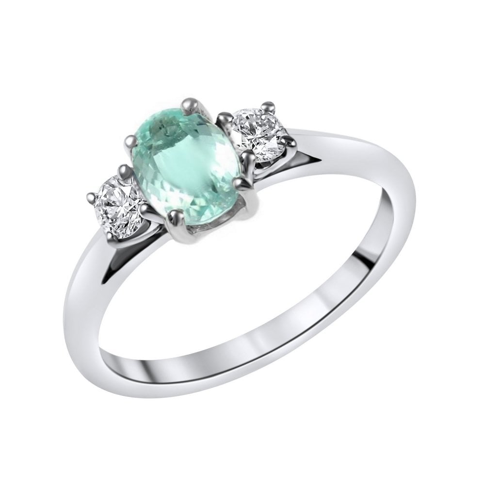 Platinum 0.70ct paraiba tourmaline & 0.25ct diamond 3 stone ring