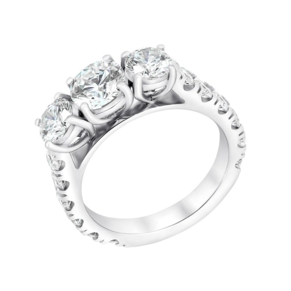 Platinum 3.09ct F VS2 GIA round brilliant diamond 3 stone ring