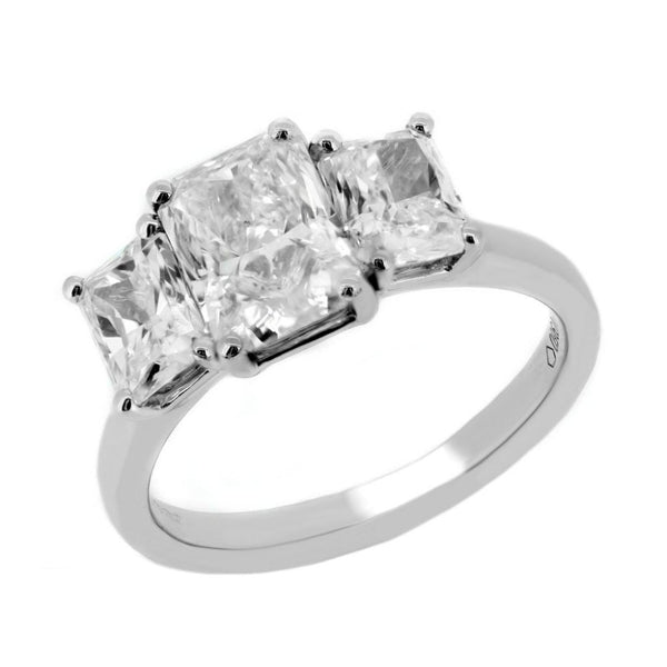 Platinum 3.21ct F VS2 GIA radiant cut diamond 3 stone ring