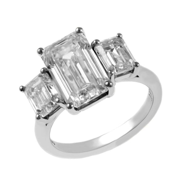 Platinum 6.02ct J VS GIA emerald cut diamond 3 stone ring