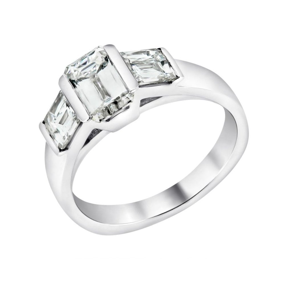 Platinum 1.82ct prince cut 3 stone diamond ring