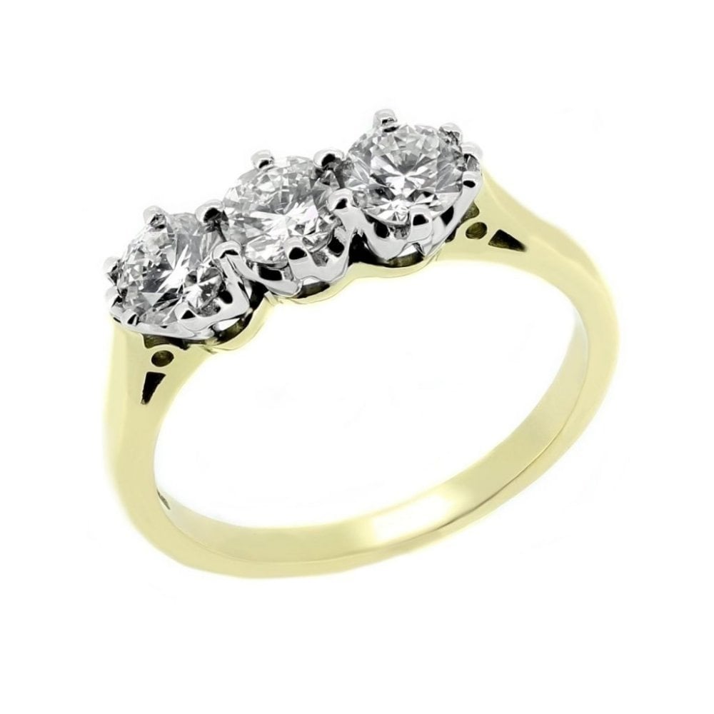 18ct yellow gold 1.00ct round brilliant diamond 3 stone ring