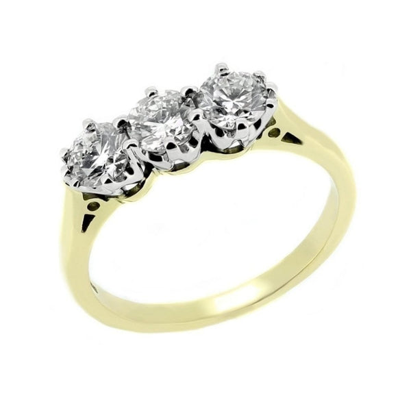 18ct yellow gold 1.00ct round brilliant diamond 3 stone ring