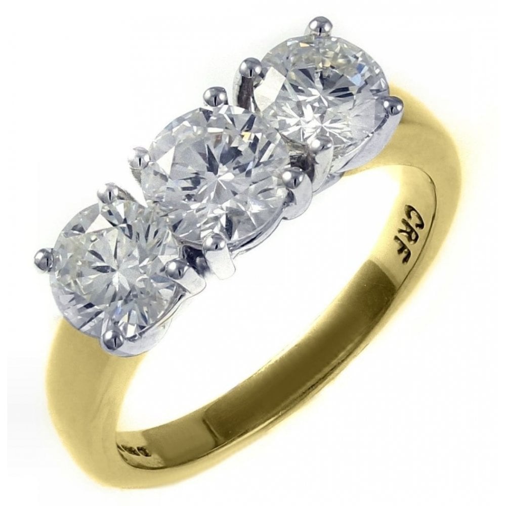 18ct yellow gold 1.00ct round brilliant diamond 3 stone ring