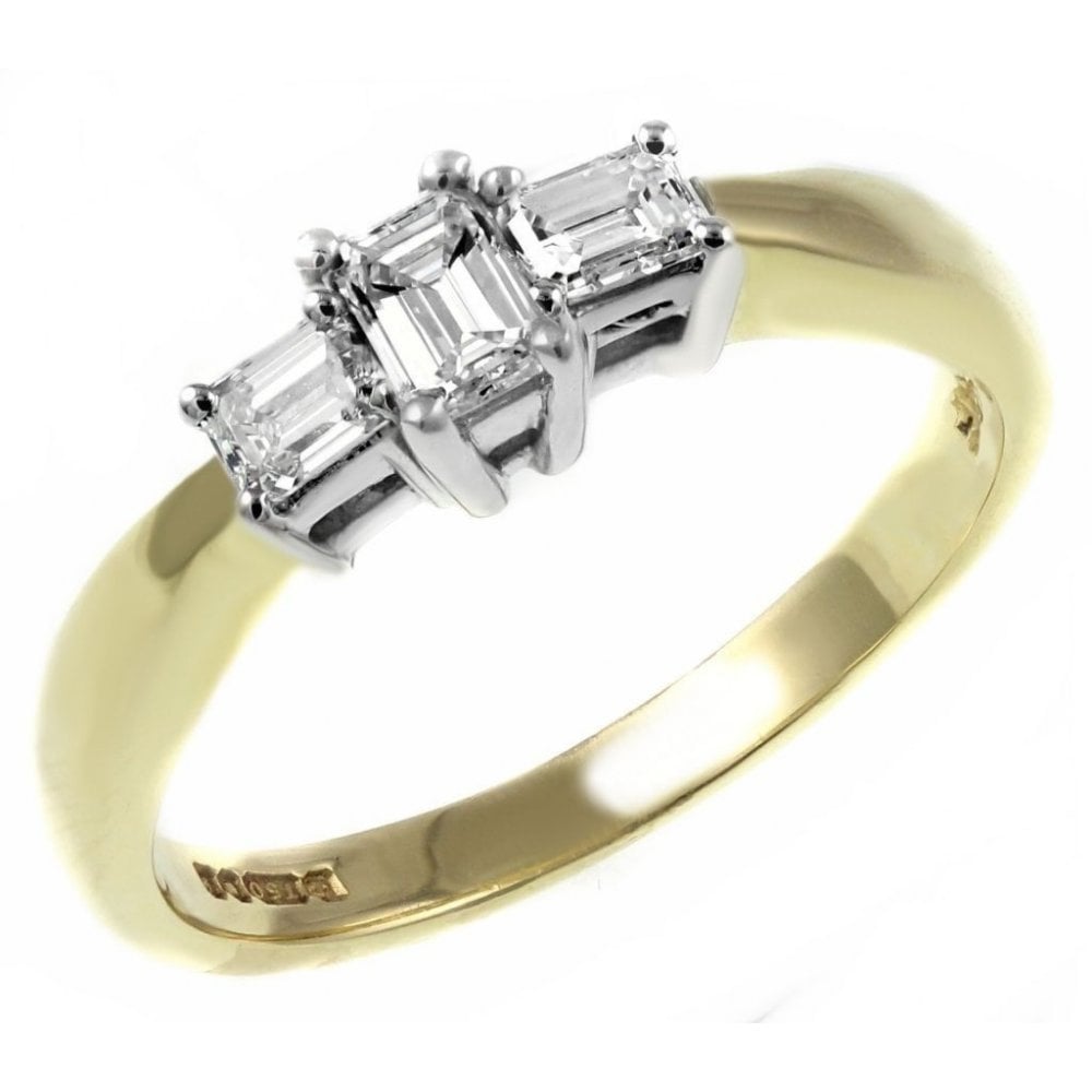 18ct yellow gold 0.51ct emerald cut diamond 3 stone ring