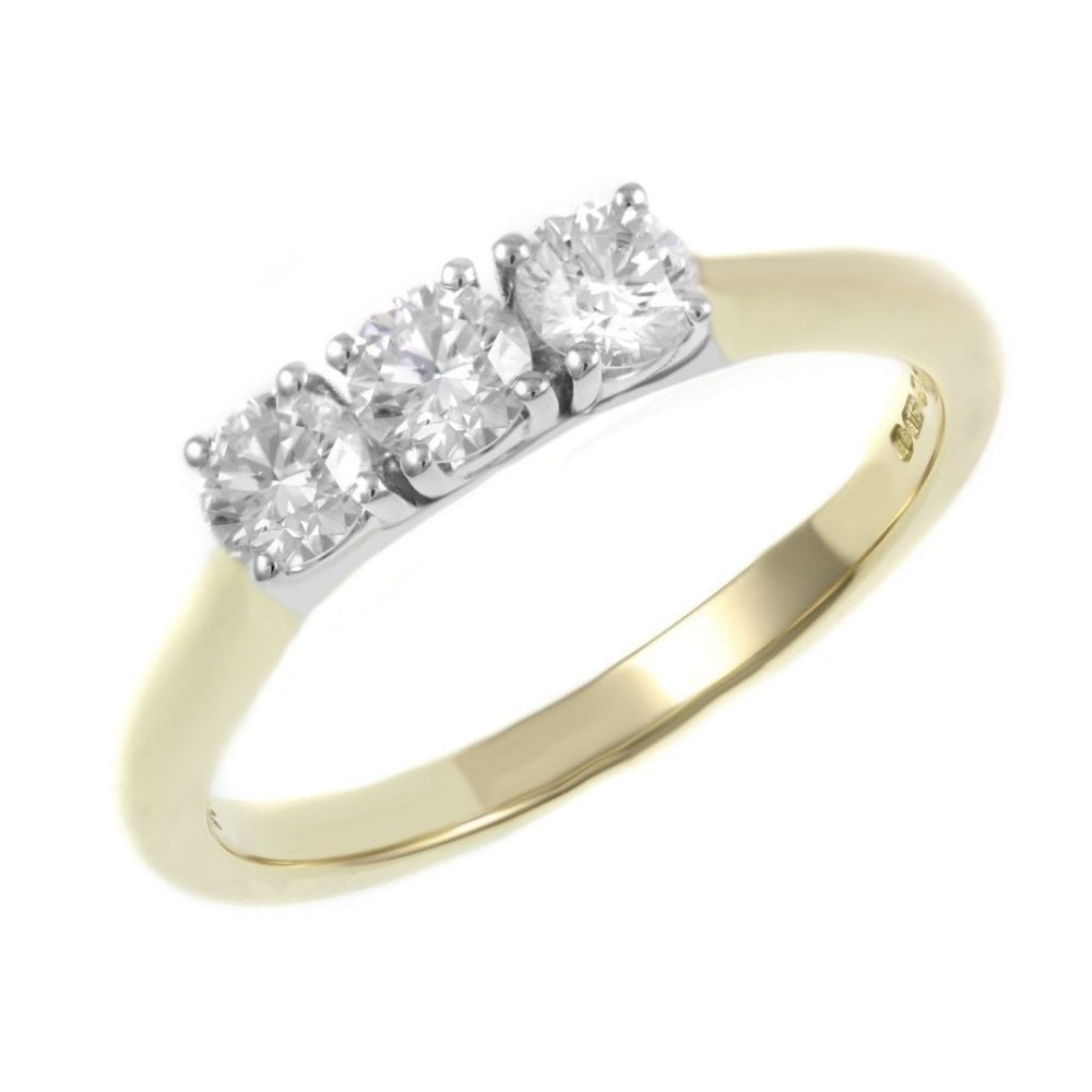 18ct yellow gold 0.50ct round brilliant diamond 3 stone ring