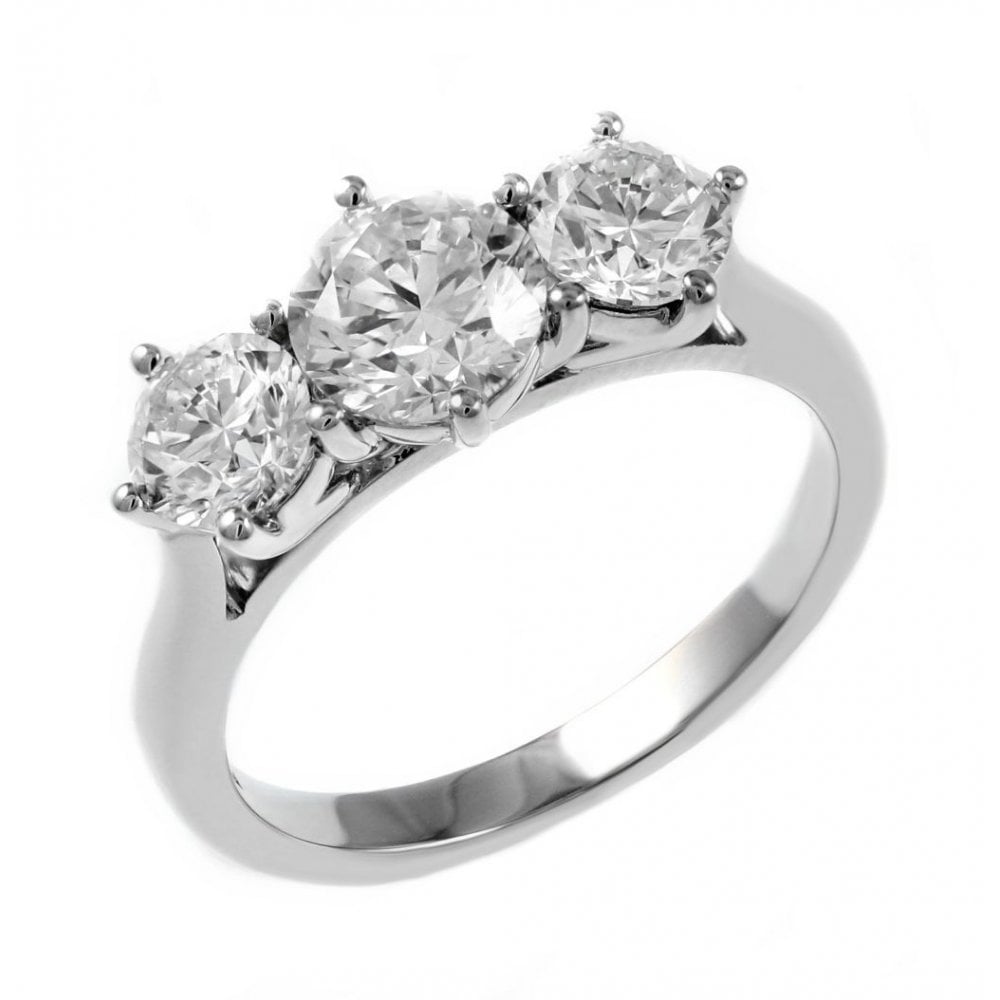 Platinum 2.06ct F VS2 GIA round brilliant 3 stone diamond ring