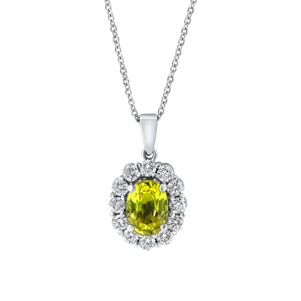 Platinum 1.90ct yellow sapphire & 0.68ct diamond cluster pendant