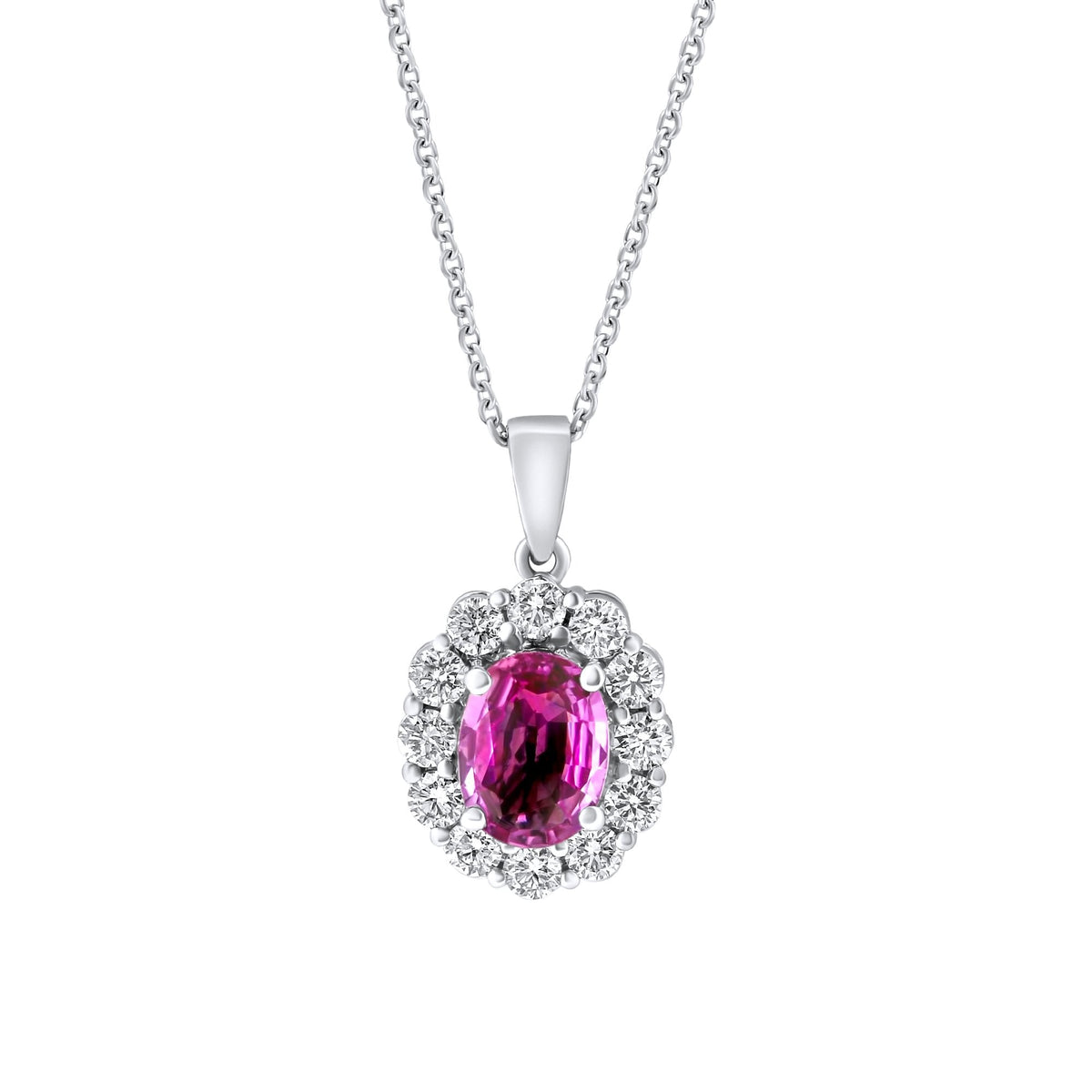 Platinum 2.09ct pink sapphire & 0.77ct diamond cluster pendant