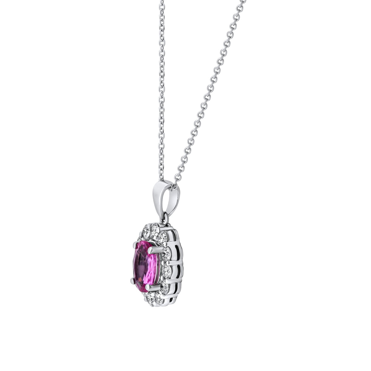 Platinum 2.09ct pink sapphire & 0.77ct diamond cluster pendant
