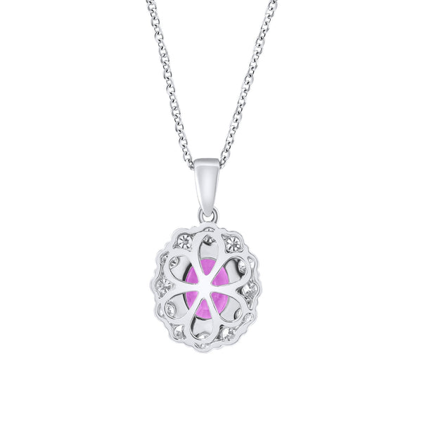 Platinum 0.85ct pink sapphire & 0.26ct diamond cluster pendant