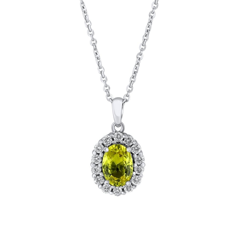 Platinum 1.00ct yellow sapphire & 0.26ct diamond pendant